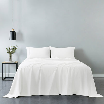 Royal Comfort Vintage Washed 100% Cotton Sheet Set Fitted Flat Sheet Pillowcases - King - White.
