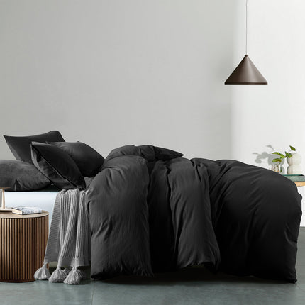 Royal Comfort Vintage Washed 100% Cotton Quilt Cover Set Bedding Ultra Soft - Single - Charcoal.