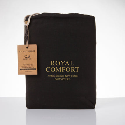 Royal Comfort Vintage Washed 100% Cotton Quilt Cover Set Bedding Ultra Soft - Single - Charcoal.