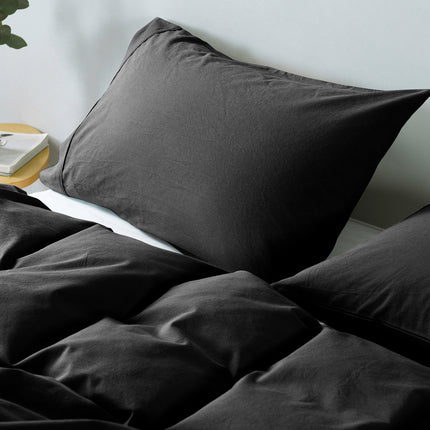 Royal Comfort Vintage Washed 100% Cotton Quilt Cover Set Bedding Ultra Soft - Single - Charcoal.