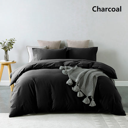 Royal Comfort Vintage Washed 100% Cotton Quilt Cover Set Bedding Ultra Soft - Single - Charcoal.