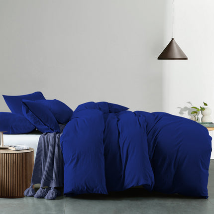 Royal Comfort Vintage Washed 100% Cotton Quilt Cover Set Bedding Ultra Soft - Double - Royal Blue.