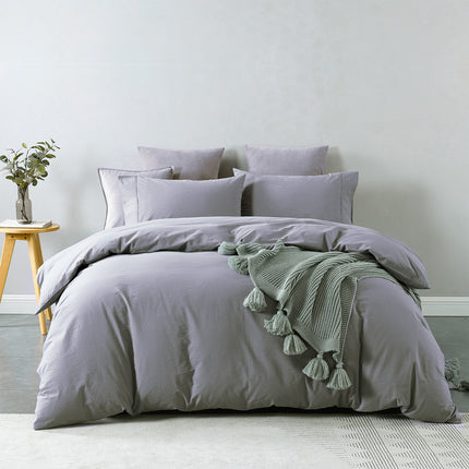 Royal Comfort Vintage Washed 100% Cotton Quilt Cover Set Bedding Ultra Soft - King - Grey.