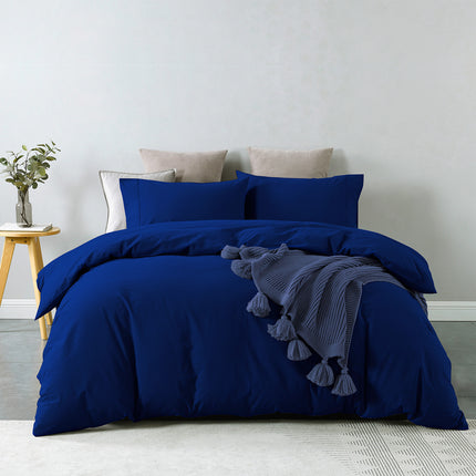 Royal Comfort Vintage Washed 100% Cotton Quilt Cover Set Bedding Ultra Soft - King - Royal Blue.