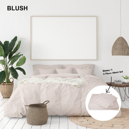 Royal Comfort 1000 Thread Count Bamboo Cotton Sheet and Quilt Cover Complete Set - King - Blush.