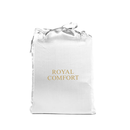 Royal Comfort Satin Sheet Set 3 Piece Fitted Sheet Pillowcase Soft  - Queen - White.