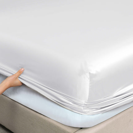 Royal Comfort Satin Sheet Set 3 Piece Fitted Sheet Pillowcase Soft  - Queen - White.