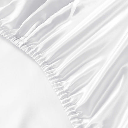 Royal Comfort Satin Sheet Set 3 Piece Fitted Sheet Pillowcase Soft  - Queen - White.