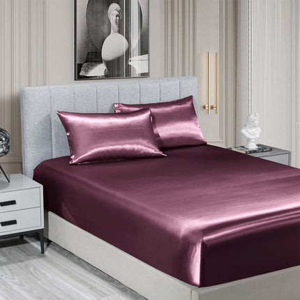 Royal Comfort Satin Sheet Set 3 Piece Fitted Sheet Pillowcase Soft  - King - Malaga Wine.