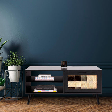 Casa Decor Tulum Rattan Coffee Table Storage Drawer Furniture Wooden Black.