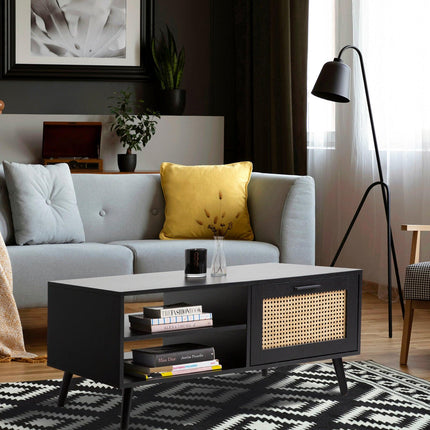 Casa Decor Tulum Rattan Coffee Table Storage Drawer Furniture Wooden Black.