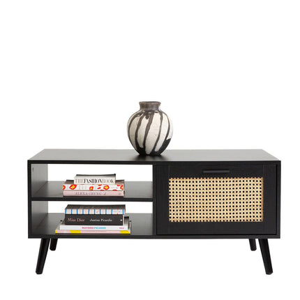 Casa Decor Tulum Rattan Coffee Table Storage Drawer Furniture Wooden Black.