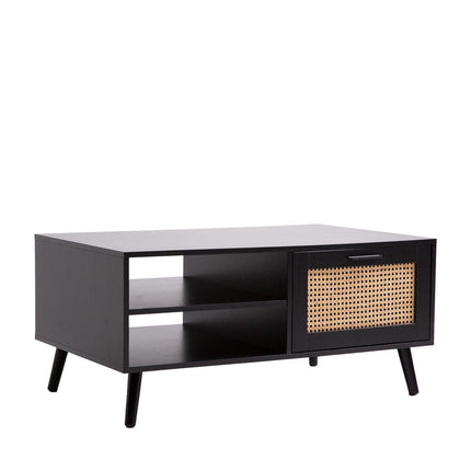 Casa Decor Tulum Rattan Coffee Table Storage Drawer Furniture Wooden Black.