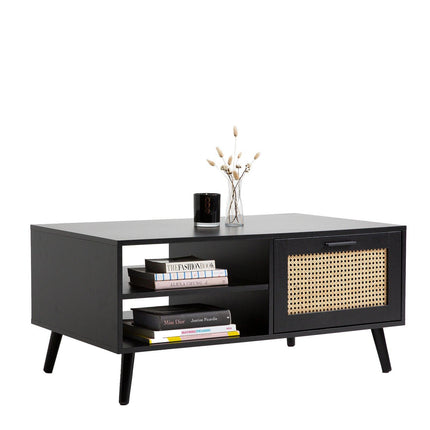 Casa Decor Tulum Rattan Coffee Table Storage Drawer Furniture Wooden Black.