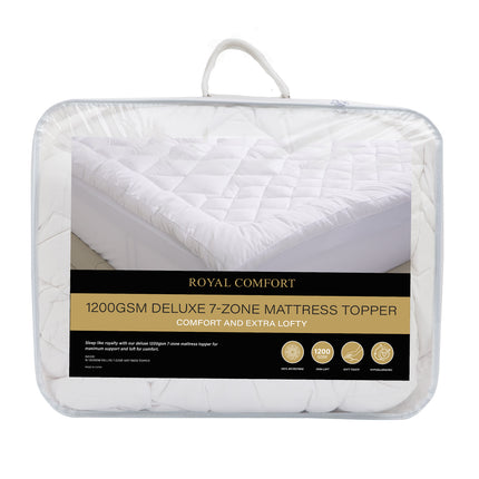 Royal Comfort 1200GSM Deluxe 7-Zone Mattress Topper Luxury Gusset Breathable - Queen - White.