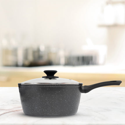 Stone Chef Forged Saucepan With Lid Cookware Kitchen Black 20cm.