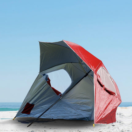 Havana Outdoors Beach Umbrella 2.4M Outdoor Garden Beach Portable Shade Shelter - Red.