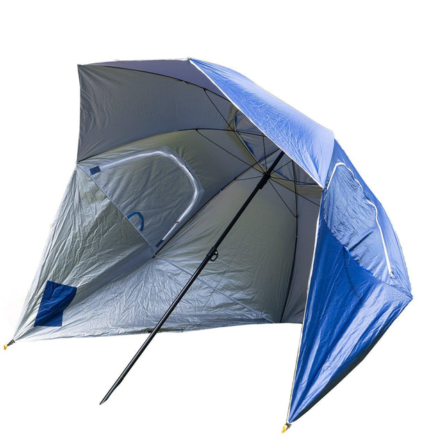 Havana Outdoors Beach Umbrella 2.4M Outdoor Garden Beach Portable Shade Shelter - Blue.