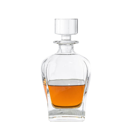 Novare Oval Whiskey Decanter Bottle With 4 Whiskey Glasses Set.