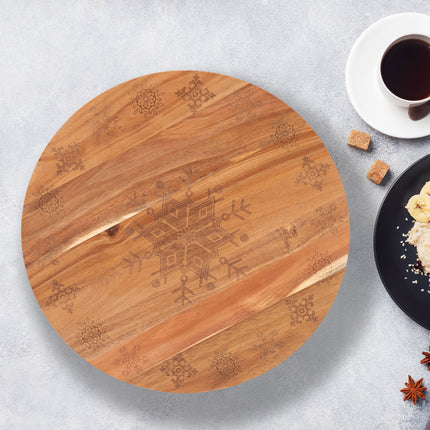 Bread and Butter 18 Inch Wooden Lazy Susan Tray - Wood Snowflake.