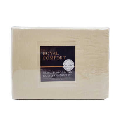 Royal Comfort Bamboo Blended Sheet & Pillowcases Set 1000TC Ultra Soft Bedding - Queen - Ivory.