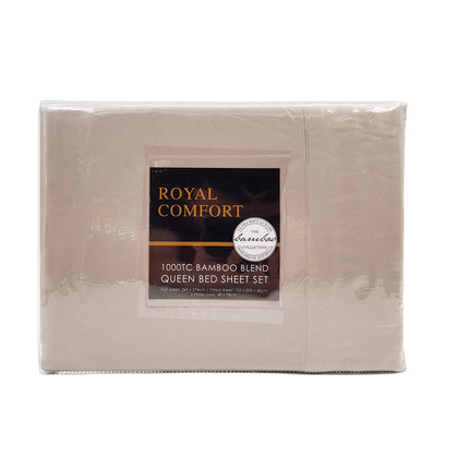 Royal Comfort Bamboo Blended Sheet & Pillowcases Set 1000TC Ultra Soft Bedding - Queen - Ivory.