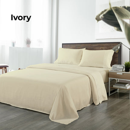 Royal Comfort Bamboo Blended Sheet & Pillowcases Set 1000TC Ultra Soft Bedding - King - Ivory.