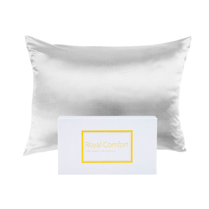 Royal Comfort Mulberry Soft Silk Hypoallergenic Pillowcase Twin Pack 51 x 76cm - Silver.