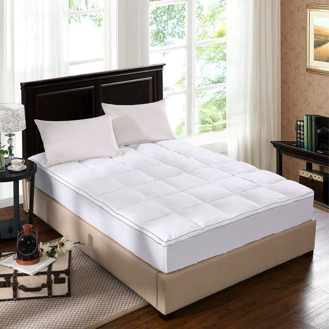 Royal Comfort 1000GSM Luxury Bamboo Fabric Gusset Mattress Pad Topper Cover - Queen - White.