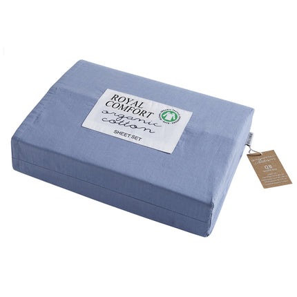 Royal Comfort 250TC Organic 100% Cotton Sheet Set 4 Piece Luxury Hotel Style - Double - Indigo.