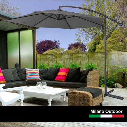 Milano 3M Outdoor Umbrella Cantilever With Protective Cover Patio Garden Shade - Charcoal.