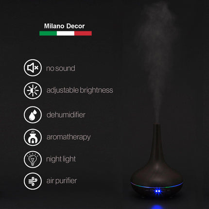 Essential Oil Diffuser Ultrasonic Humidifier Aromatherapy LED Light 200ML 3 Oils - Dark Wood Grain.