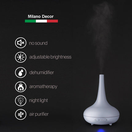 Essential Oil Diffuser Ultrasonic Humidifier Aromatherapy LED Light 200ML 3 Oils - Matte Grey.
