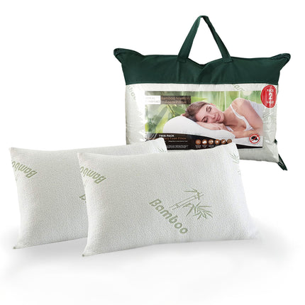 Royal Comfort Luxury Bamboo Covered Memory Foam Pillow Twin Pack Hypoallergenic.