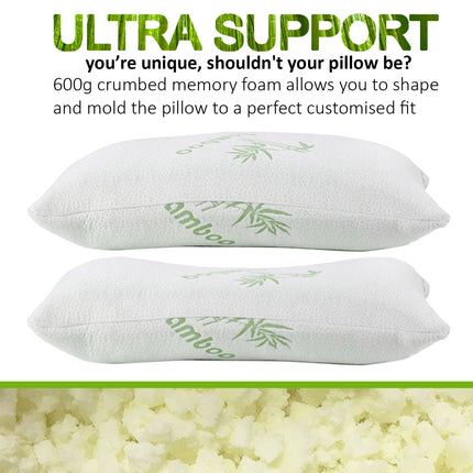 Royal Comfort Luxury Bamboo Covered Memory Foam Pillow Twin Pack Hypoallergenic.