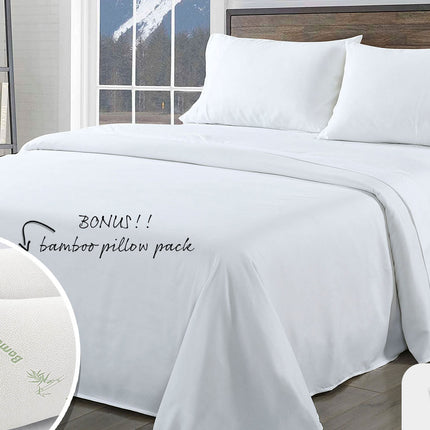 Royal Comfort Bamboo Blend Sheet Set 1000TC and Bamboo Pillows 2 Pack Ultra Soft - King - White.