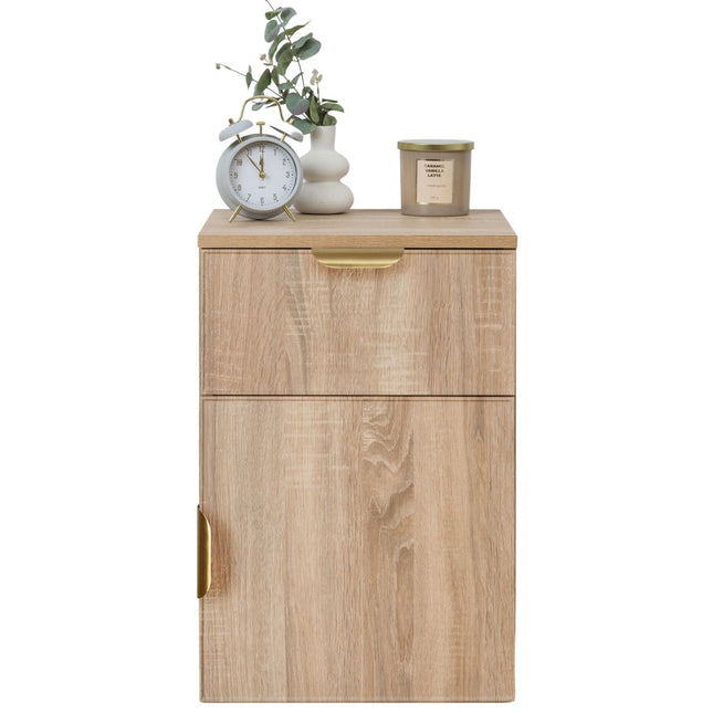 PORTO BEDSIDE TABLE - NATURAL OAK - SLIM - PULL BRASS.