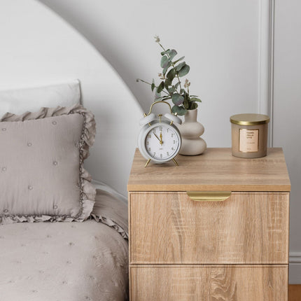 PORTO BEDSIDE TABLE - NATURAL OAK - SLIM - PULL BRASS.