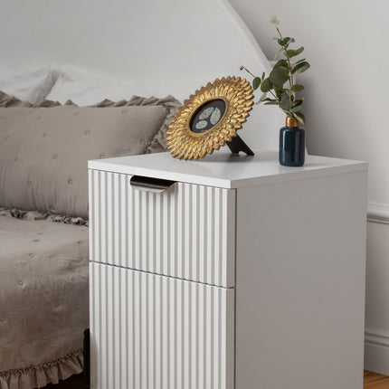 PORTO BEDSIDE TABLE - WHITE - FLUTED - PULL BLACK.