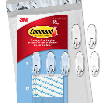 Command Medium Clear Oval Value Pack, 7 Hooks and 12 Strips, CL091-7NA.