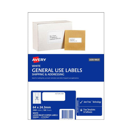 AVERY Gen Label L7157GU 33Up Bx100.