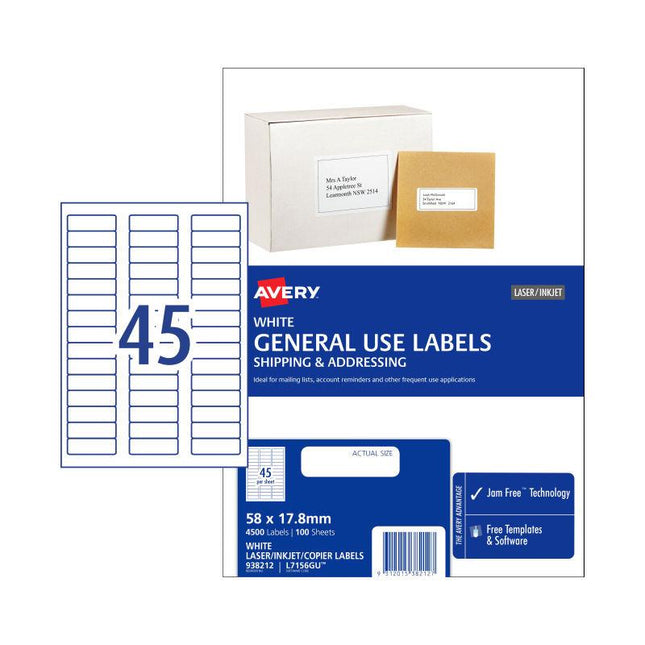 AVERY Gen Label L7516GU 45Up Pack of 100.