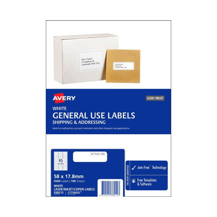 AVERY Gen Label L7516GU 45Up Pack of 100.
