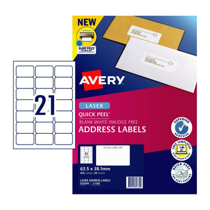 AVERY Laser Label QP L7160 21Up Pack of 20.