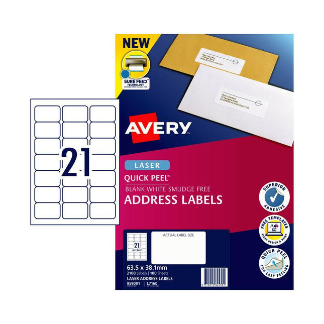 AVERY Laser Label QP L7160 21Up Pack of 100.
