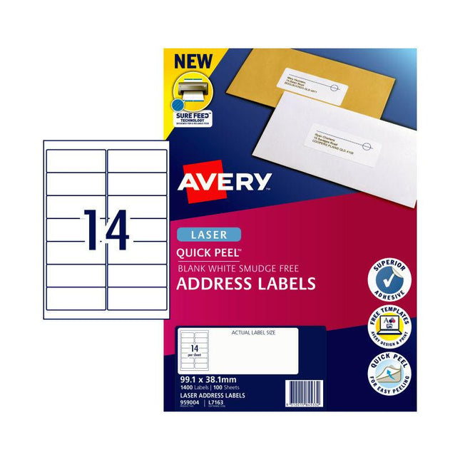 AVERY Laser Label QP L7163 14Up Pack of 100.
