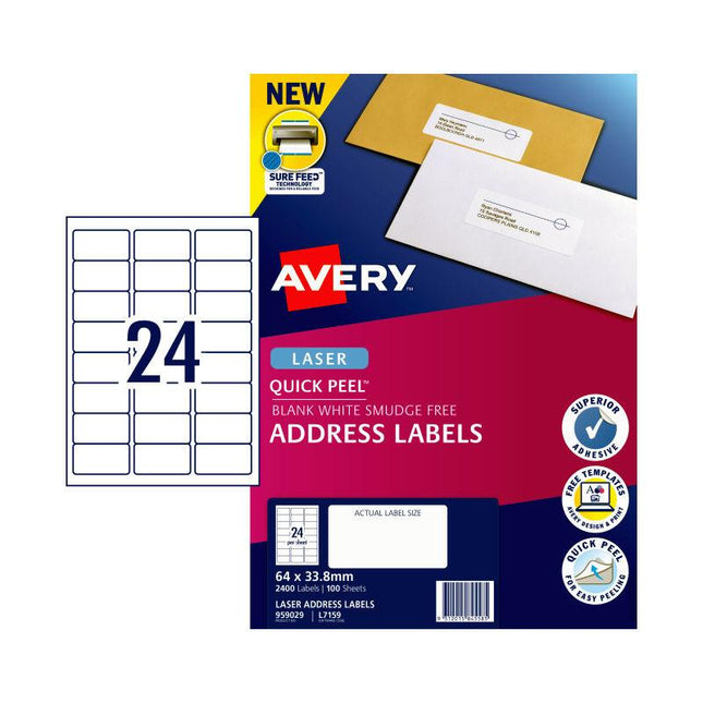 AVERY Laser Label QP L7159 24Up Pack of 100.