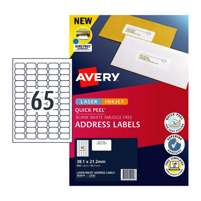 AVERY Label QP L7651 65Up Pack of 10.