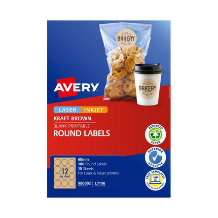 AVERY Label Rd Brn 60mm 12Up Pack of 15.