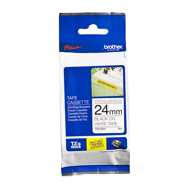 BROTHER TZeS251 Labelling Tape 24MM Black White Tape Strong Adhesive TZE Tape.